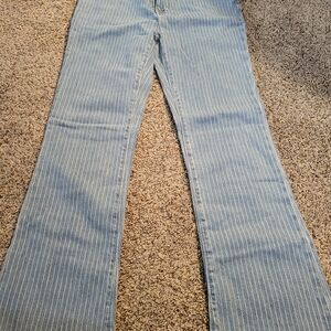 LOFT Blue Striped Wide Leg Jeans